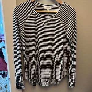 Ever Eve XS long sleeve black and white striped t shirt. Button down sleeve.